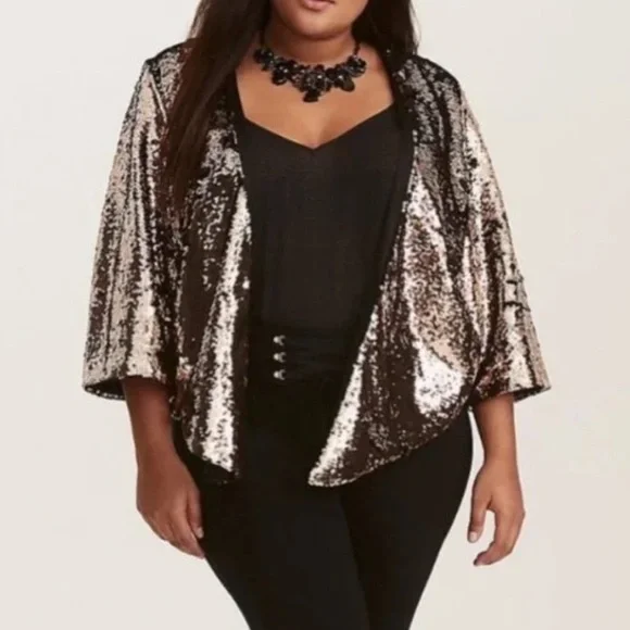 Torrid Runway Collection Sequin Gold and Black Kimono Short Jacket - Picture 4 of 10
